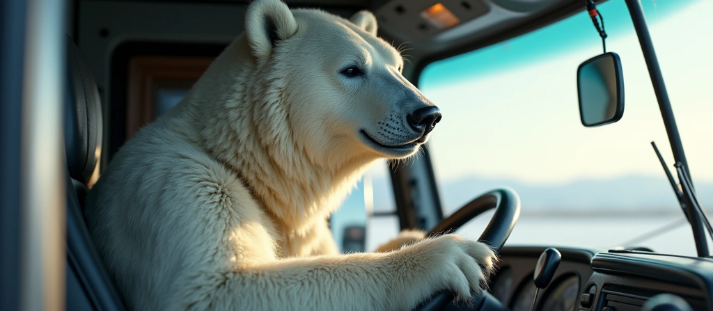 Bipolar Bear Driving Logistics Truck