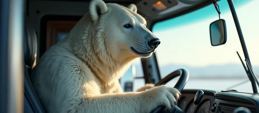 Bipolar Bear Driving Logistics Truck